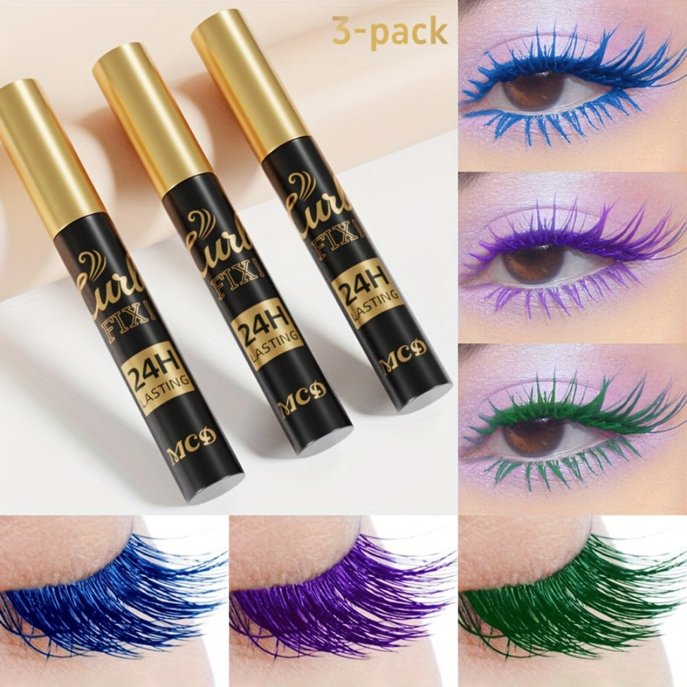 Colorful Mascara Set 3-Piece Bright Shades with Eyebrow Pencil Eyeshadow Pencil & Waterproof Eyeliner