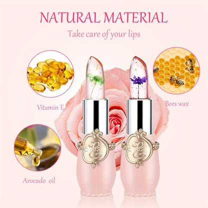 Color Changing Lip Balm Set 6PCS Flower Jelly Lipstick Thermostat Tinted Peach Flavor, for Makeup, Travel and Everyday Vanity Use