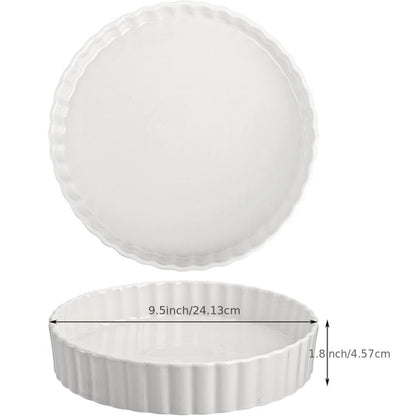 Ceramic Quiche Pan Set of 2, 9.5 Inch Fluted Tart Dish for Oven Baking, Non-Stick Pie Dish for Quiche Lorraine, Chicken Pot Pie, Tart, Flan
