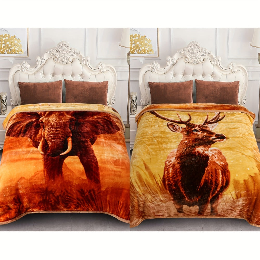 Reversible Plush Blanket 2-Ply 520GSM Milk Velvet - Queen King Size Blanket with Vibrant Animal & Floral Designs