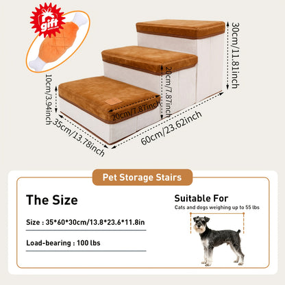 Dog Stairs for High Beds 3-Tier Foldable Pet Steps with Non-Slip Surface & Plush Chicken Leg Toy | Nylon Dog Ramp for Small & Extra Small
