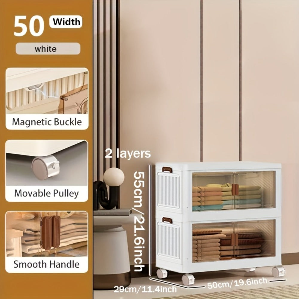 Storage Cabinet Collapsible Modular Locker with Magnetic Doors, Wheels and One to Five Layers