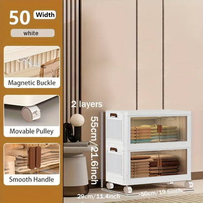 Storage Cabinet Collapsible Modular Locker with Magnetic Doors, Wheels and One to Five Layers