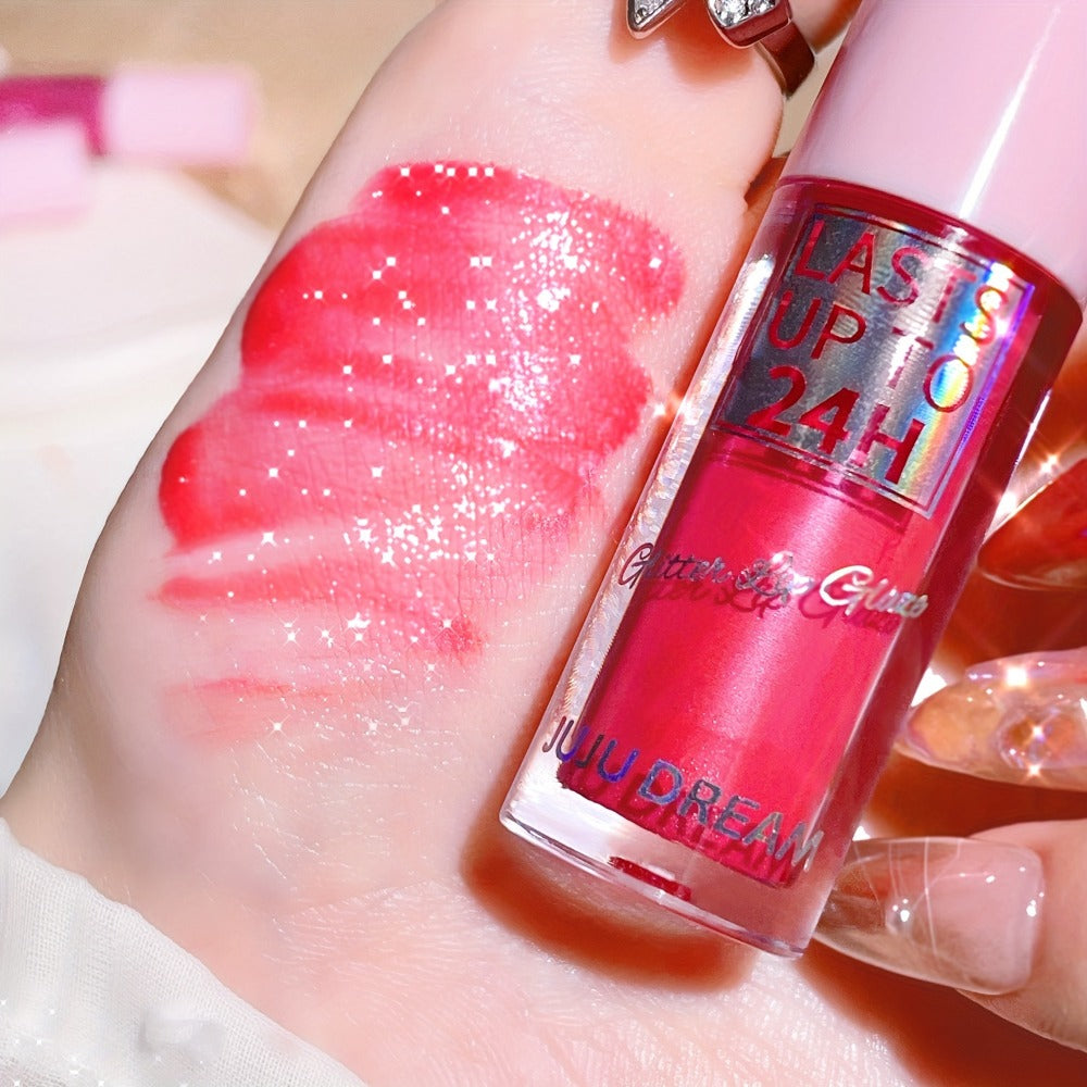 24H Waterproof Glitter Lip Gloss & Lip Stain Set 3PCS, Lip Oil Formula, for Makeup, Travel and Everyday Vanity Use