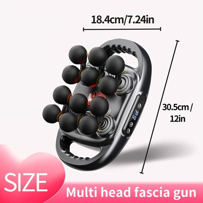 Multihead Massage Gun in Gray with 12, 16 or 22 Massage Heads, Nine Gear Positions and Nine Mode Groups