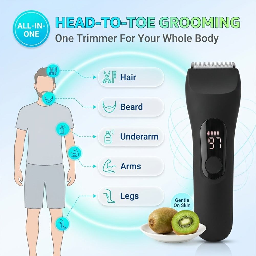 Waterproof Beard Trimmer 5-in-1 Body Grooming Kit for Men IP67 USB Rechargeable Electric Razor with Ceramic Blades LED Display