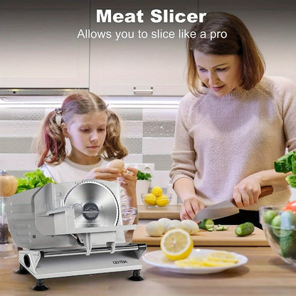Electric Deli Food Slicer with Removable Stainless Steel Blades – Adjustable Thickness Meat Slicer for Home, Easy to Clean