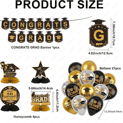 Class of 2026 Graduation Decoration Set with Letter Banner, Hanging Pieces and Six Color Options