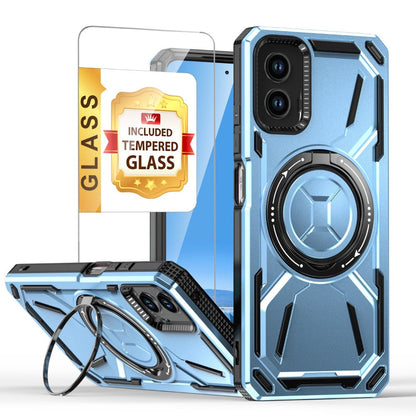 Phone Case Ring Stand Cover with Tempered Glass Protector for Motorola Moto G 5G 2024 in Four Colors