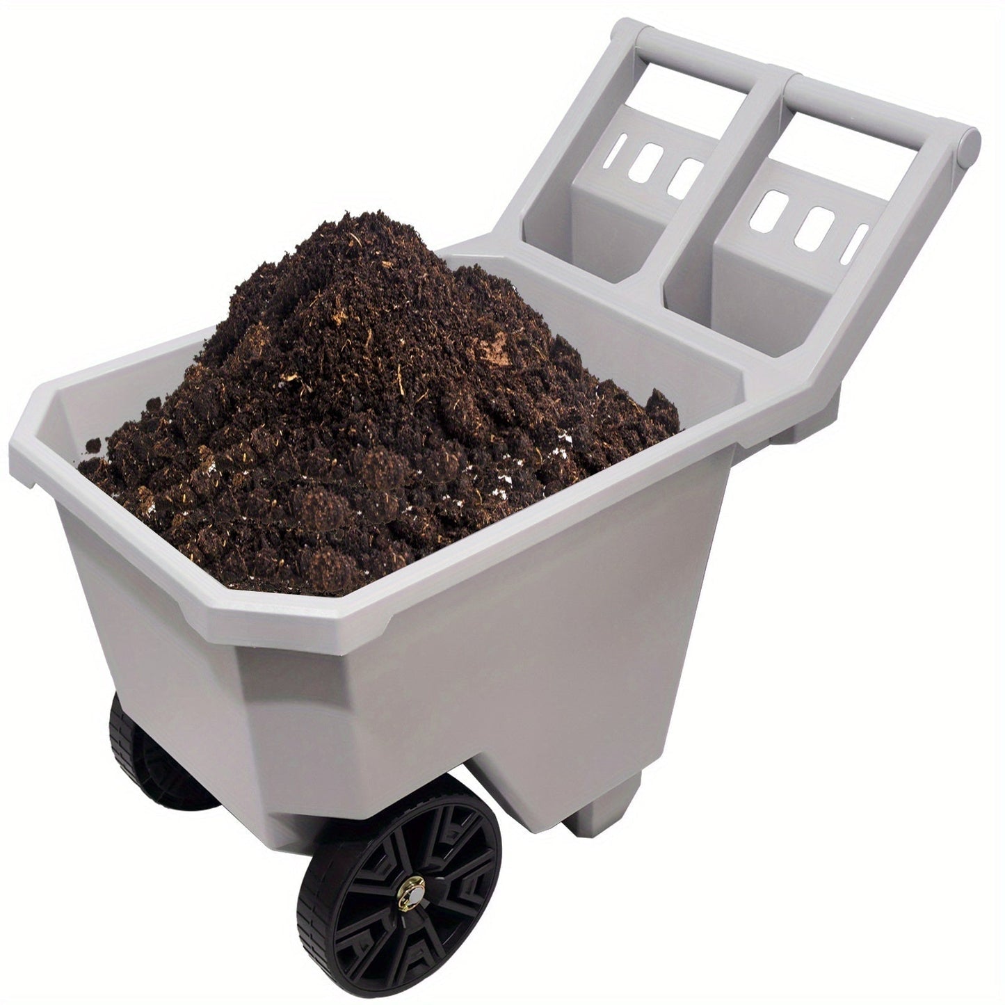 Wheelbarrow 2-Wheel Yard Cart, Push Pull Design with 9-Inch Solid Wheels, Trash & Garden Cart, Gray
