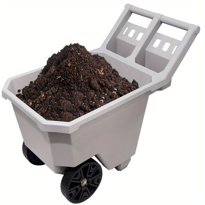Wheelbarrow 2-Wheel Yard Cart, Push Pull Design with 9-Inch Solid Wheels, Trash & Garden Cart, Gray