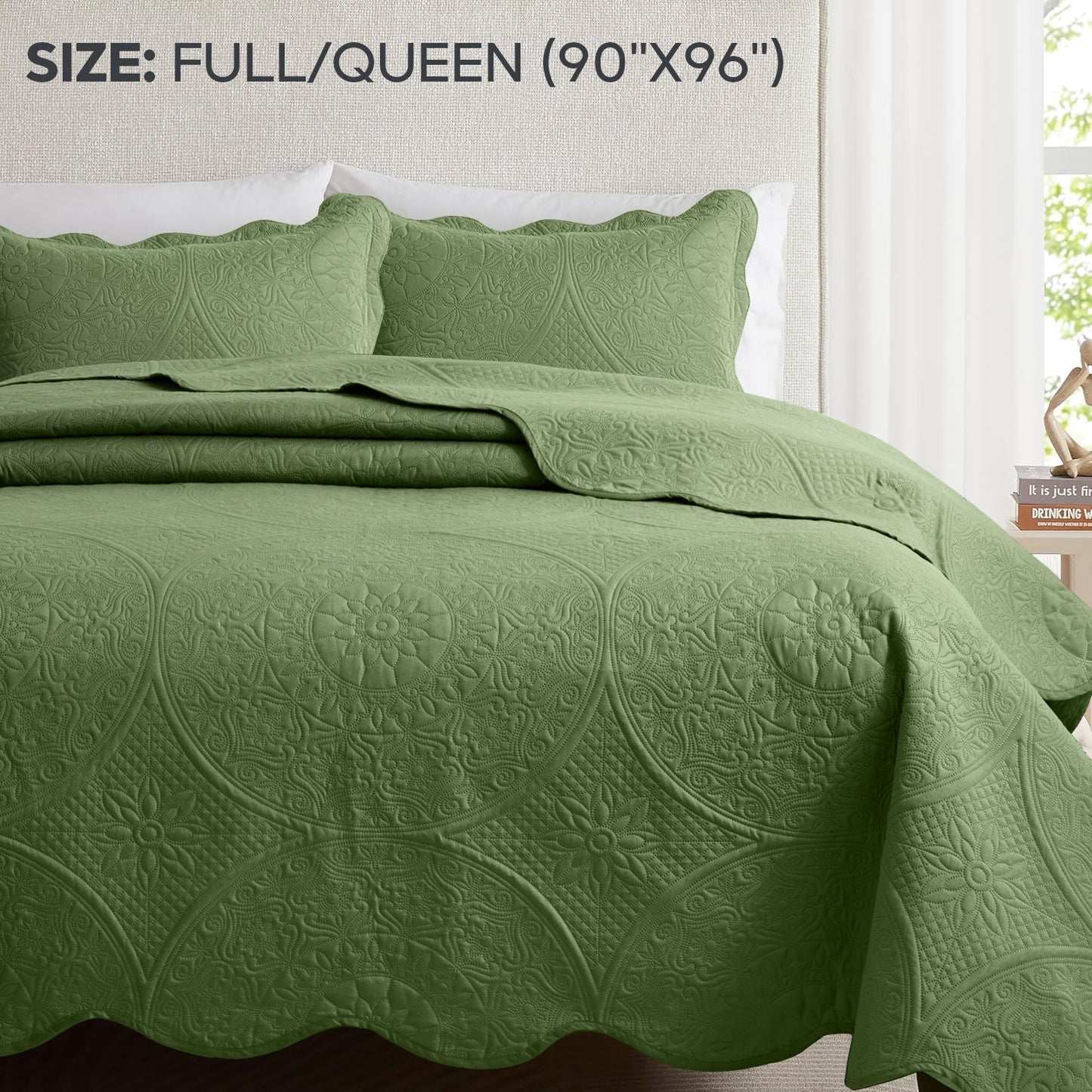 Floral-Pattern Three-Piece Bedspread Set in 16 Colors with Twin, Queen, King and California King Sizes