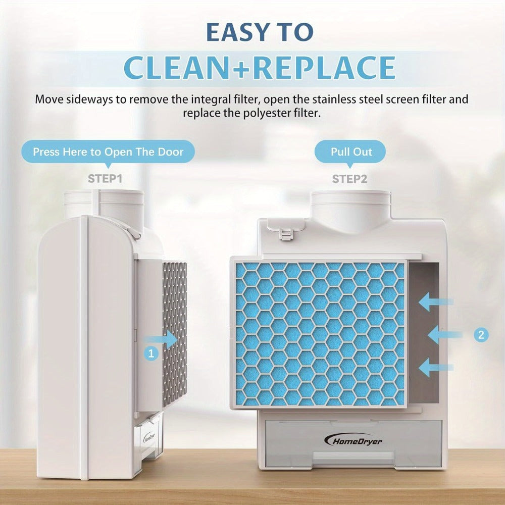 Indoor Dryer Vent Kit 3-in-1 Lint Trap Filter Box Stainless Steel Screen 6 Polyester Filters Reusable Washable Reduces Moisture Prevents