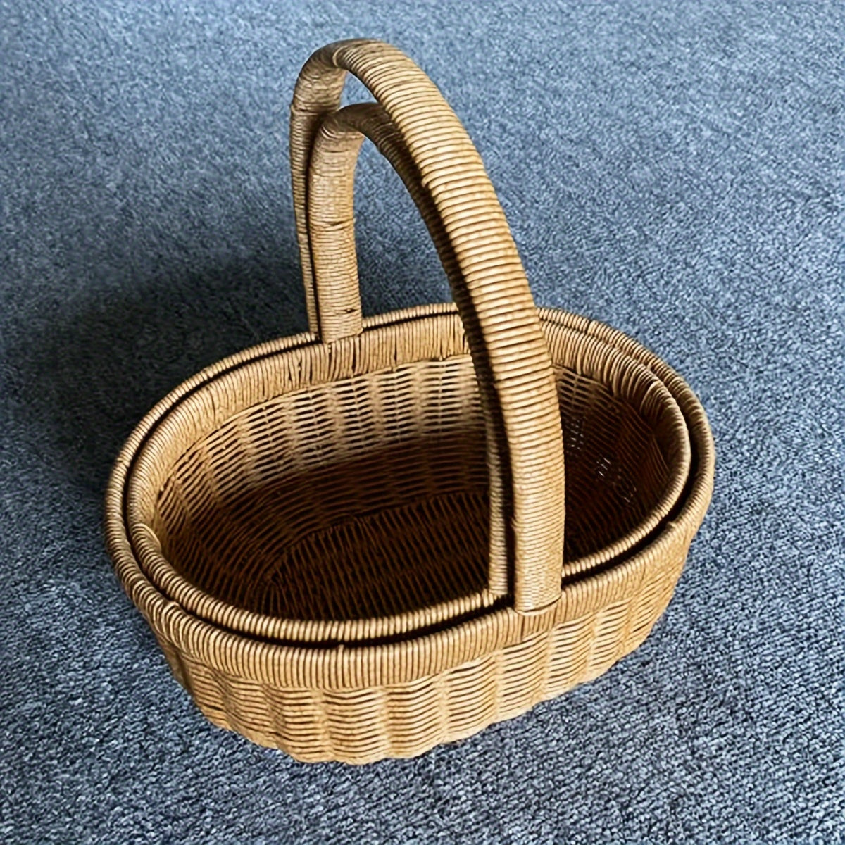 Oval Wicker-Style Market and Picnic Basket with Arched Handle in Medium or Large Size Options