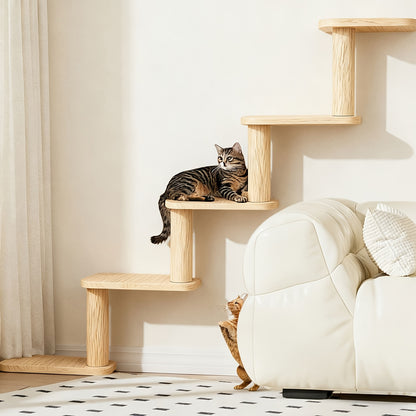 Wall-Mounted Cat Tree 5 Layers Solid Wood Indoor Cat Climbing Frame Jumping Platform Ladder Space-Saving for Small Spaces Multi-Cat Homes