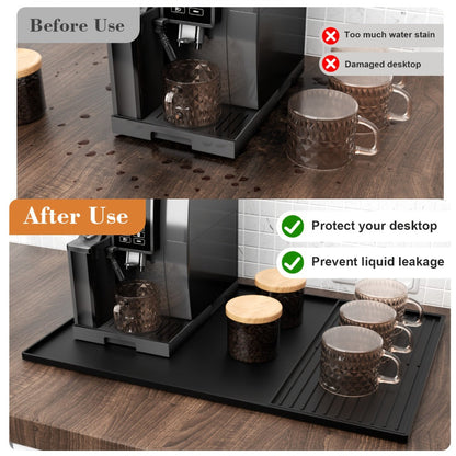 Coffee Bar Mat Silicone with Raised Edges 2-in-1 - Dish Drying Mat for Countertop, Coffee Maker Espresso Machine Mat