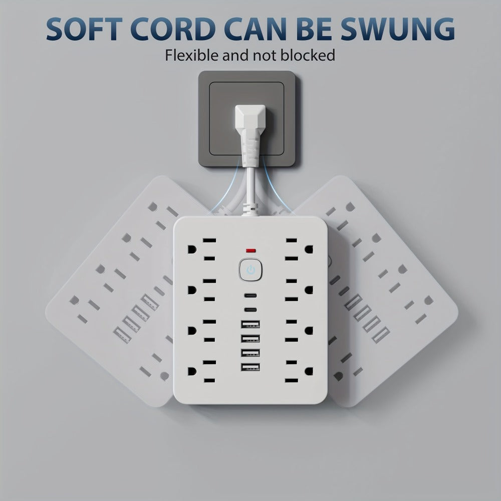 Power Strip 14-in-1 Surge Protector with 8 AC Outlets, 4 USB-A, 2 USB-C and Black or White Finish