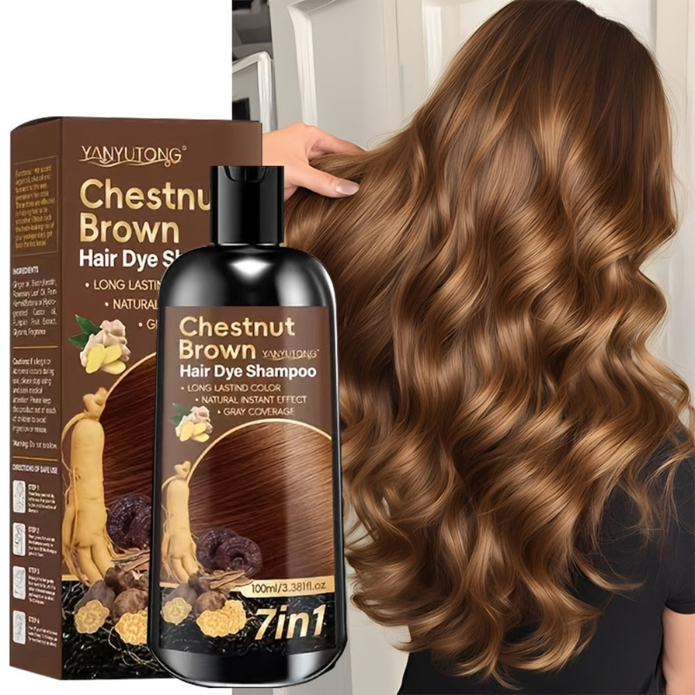 Hair Color Shampoo, YANYUTONG 7-in-1 100ml Bottle with Brown, Chestnut Brown or Black Options