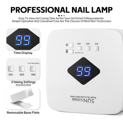 Rechargeable Wireless Nail Lamp 30 LED Beads 365+405nm UV Gel Curing Light 3 Timer Settings Infrared Sensor Portable Nail Dryer for All Gel