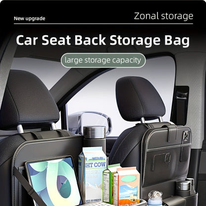 Seatback Car Organizer with Fold-Down Tray, Cup Recesses, Tissue Opening and One- or Two-Piece Packs