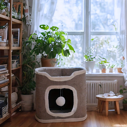 Cat Tree Tower Multi-Level Foldable – Indoor Cat House with Scratch Resistant Post, Soft Top Cat Bed, Cat Hideaway & Bell Ball Toy