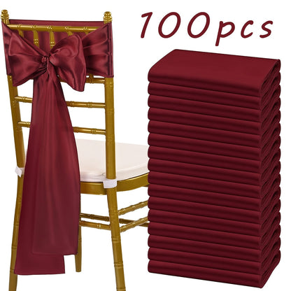 100pcs Satin Chair Sashes Bows for Wedding Banquet Party Event Decoration, 13 Colors, 18×275cm