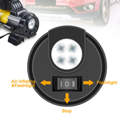 150 PSI 12V Tire Inflator with Analog Pressure Gauge, Carry Bag, Hose Accessories and Yellow or Blue Housing