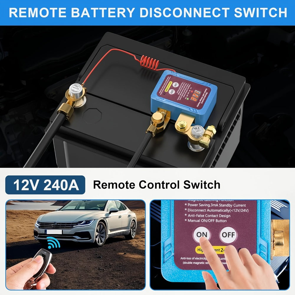 Battery Disconnect Switch 12V 240A – Smart LED Voltage Display Kill Switch, Anti-Theft Battery Drain Prevention for Car Truck RV (Wired