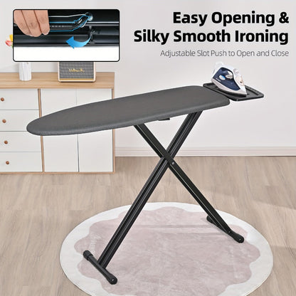 Freestanding Black Ironing Board with Multi-Height X-Leg Frame and Extended Iron-Rest Platform