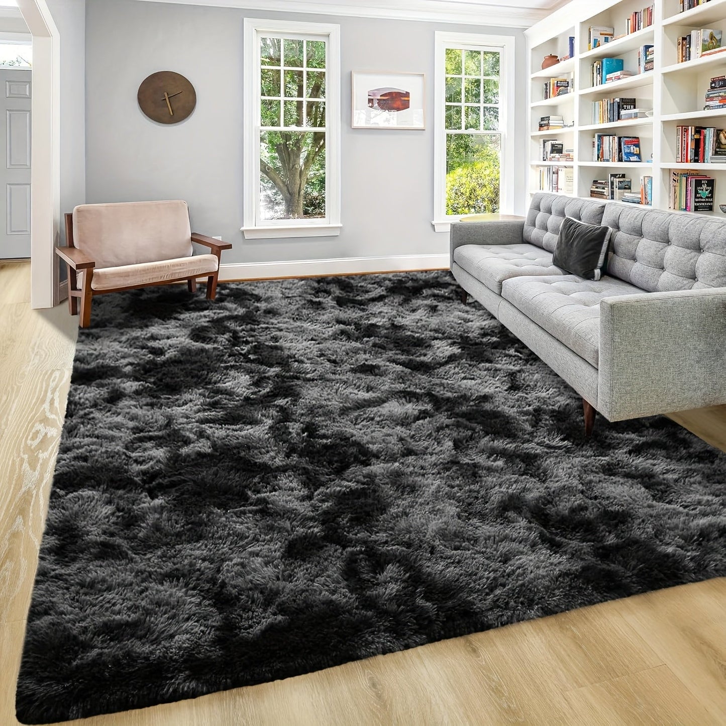 Shaggy Plush Area Rug – Soft Fluffy Carpet for Living Room, Bedroom & Sofa | Non-Slip Machine Washable Tie-Dye & Solid Color Long Pile Rug |