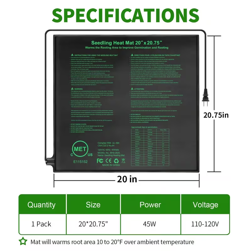 Seedling Heat Mat MET, Uniform Heating for Germination Indoor Gardening Greenhouse, Hydroponic Seed Starting Warming Pad M & L Size