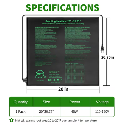 Seedling Heat Mat MET, Uniform Heating for Germination Indoor Gardening Greenhouse, Hydroponic Seed Starting Warming Pad M & L Size