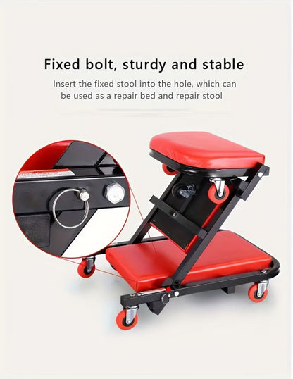 Mechanic Creeper 36-Inch Z-Crawl Folding – Adjustable Load Board, 6-Wheel 2.5" Rolling Garage Repair Seat