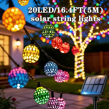 Moroccan Solar String Lights Outdoor – Metal Sphere Fairy Lights with 20/30/50 LED Beads, 8 Modes