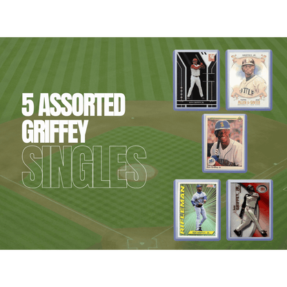 Sports Trading Cards, Ken Griffey Jr Five-Card Baseball Lot with Topps, Panini, Fleer and Donruss Artwork