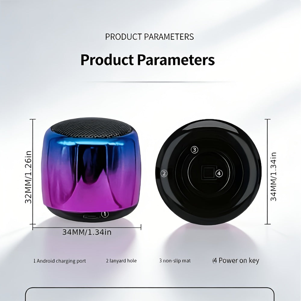 Thumb-Sized Mini Wireless Bluetooth Speaker with Built-In Mic, TWS Pairing, 360° Stereo Surround Sound
