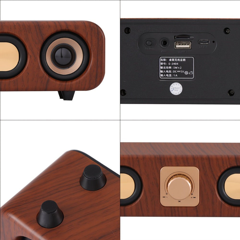 Classic Vintage 10W Bluetooth Desktop Soundbar with Dual 2-Inch Speakers, USB & 3.5mm AUX & TF Card Input