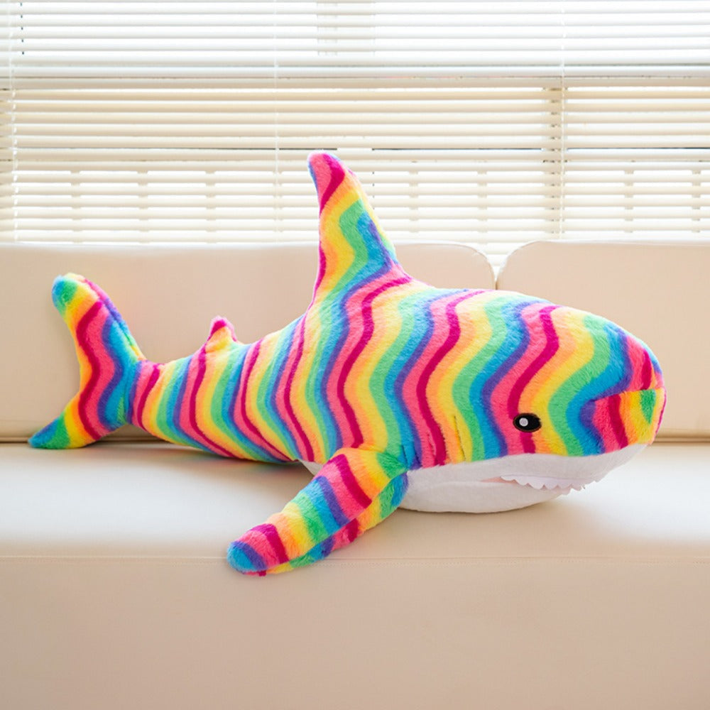 Plush Toy Jumbo Shark Pillow 24-Inch in Blue, Grey, Blue-Pink or Rainbow Colorways and Ocean Decor