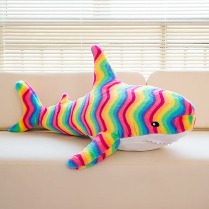 Plush Toy Jumbo Shark Pillow 24-Inch in Blue, Grey, Blue-Pink or Rainbow Colorways and Ocean Decor