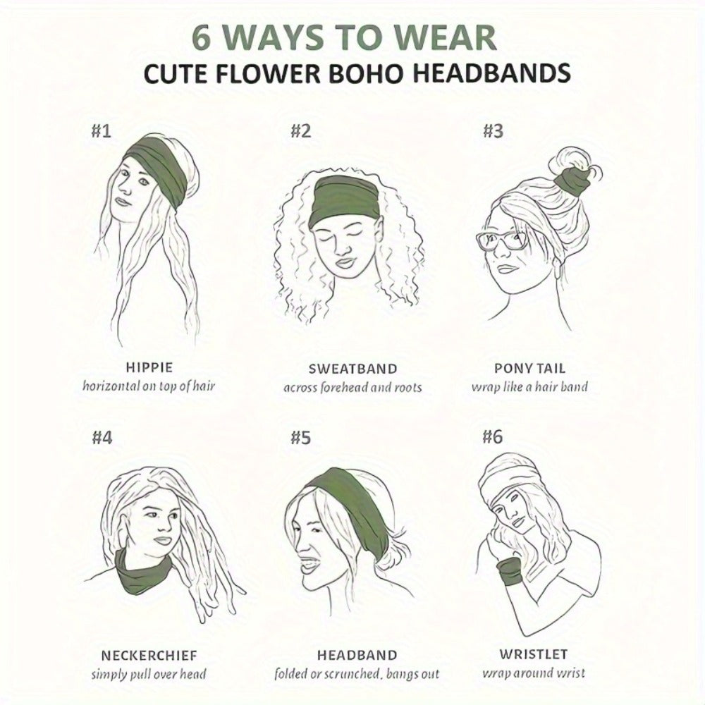 Floral Turban Headbands for Women 8 Pack Non-Slip Elastic Boho Knotted Wide Hair Wrap for Sports Yoga Running Workout Sweatband Moisture