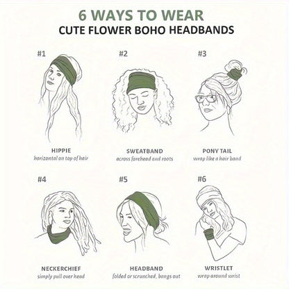 Floral Turban Headbands for Women 8 Pack Non-Slip Elastic Boho Knotted Wide Hair Wrap for Sports Yoga Running Workout Sweatband Moisture