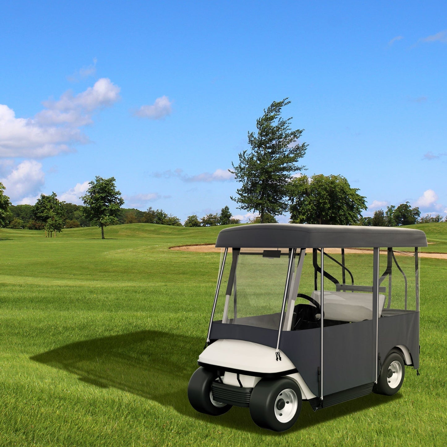 Golf Cart Enclosure 4-Person 300D Waterproof Driving Cover 4-Sided with Transparent PVC Windows Zippered Doors UV-Resistant All-Weather Golf