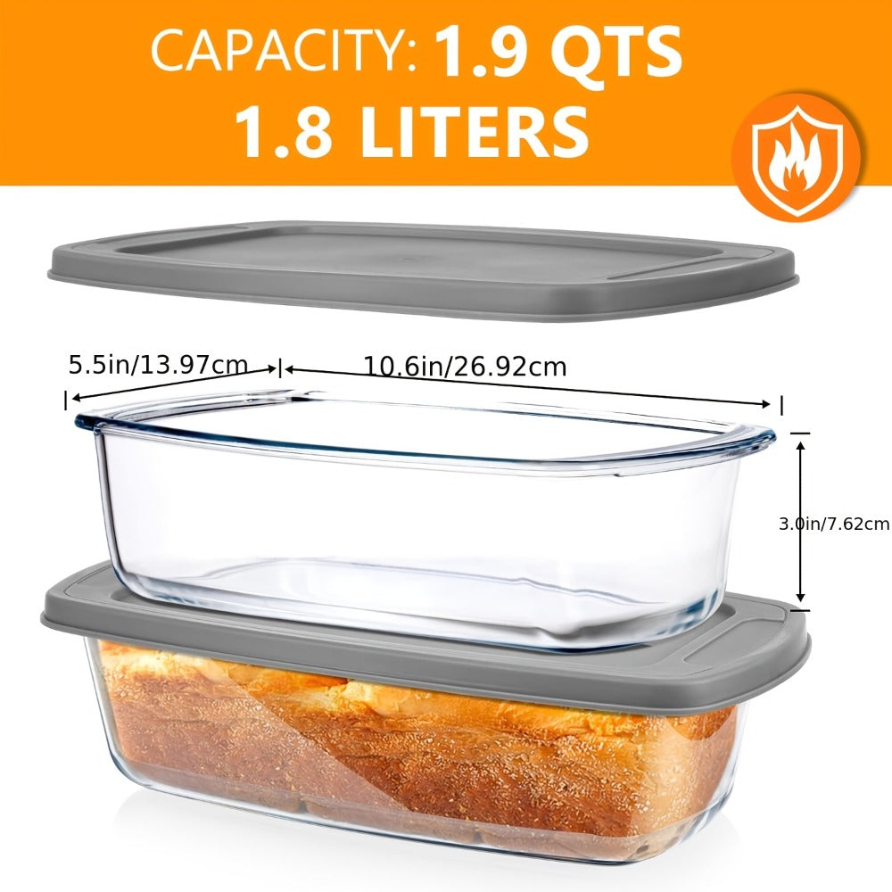 Glass Loaf Pan Set with Lids, 4pcs Stackable 1.9 QT Bread Baking Dish with Airtight Lid, Oven Microwave Dishwasher Safe Glass Food Storage