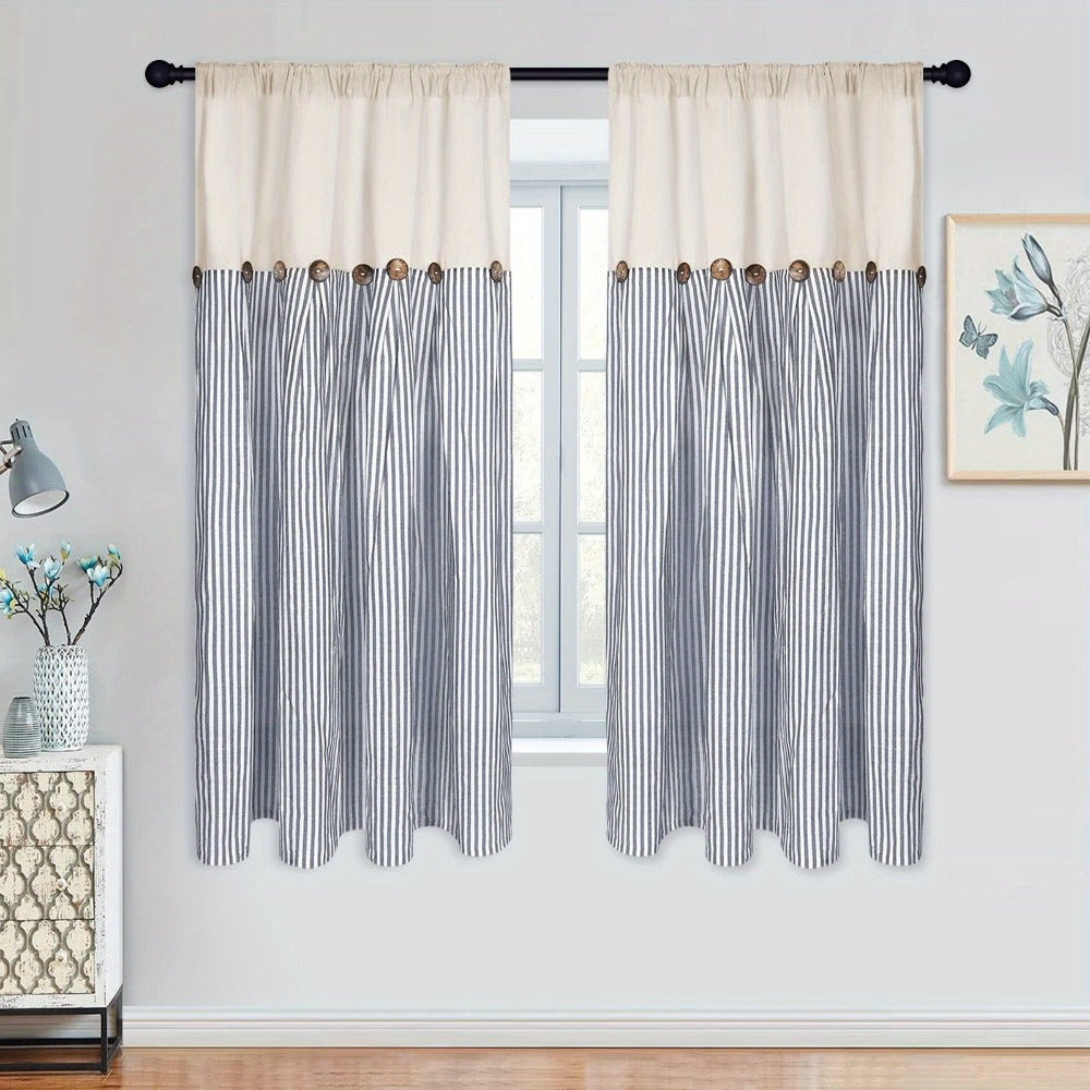 Semi Sheer Curtains Bohemian Linen Cotton Patchwork Grommet Top Window Drapes for Bedroom Living Room Kitchen Bathroom Cafe