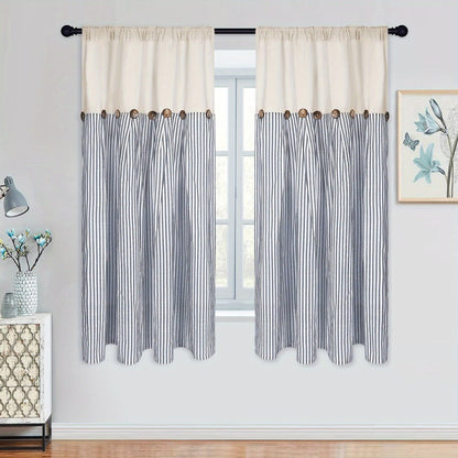 Semi Sheer Curtains Bohemian Linen Cotton Patchwork Grommet Top Window Drapes for Bedroom Living Room Kitchen Bathroom Cafe