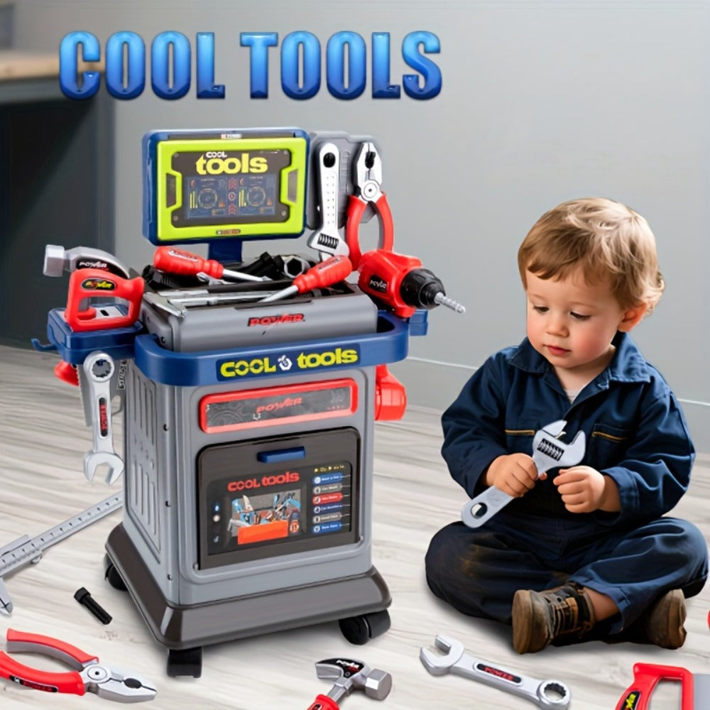 Kids Tool Kit 41pcs with Folding Workbench & Electric Drill Toy, STEM Engineering Playset with Storage