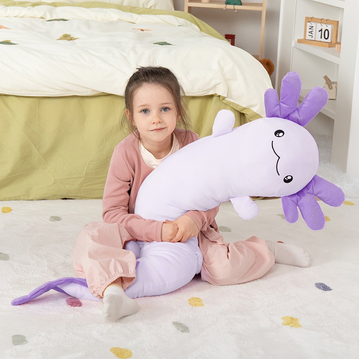 Plush Toy Axolotl Body Pillow, 48-Inch Purple Glow-in-the-Dark Stuffed Animal for Bed & Sofa Decor
