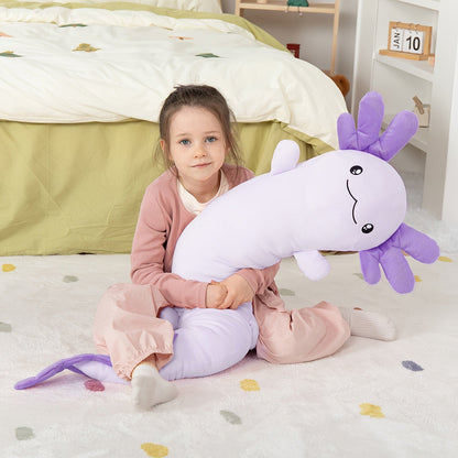 Plush Toy Axolotl Body Pillow, 48-Inch Purple Glow-in-the-Dark Stuffed Animal for Bed & Sofa Decor