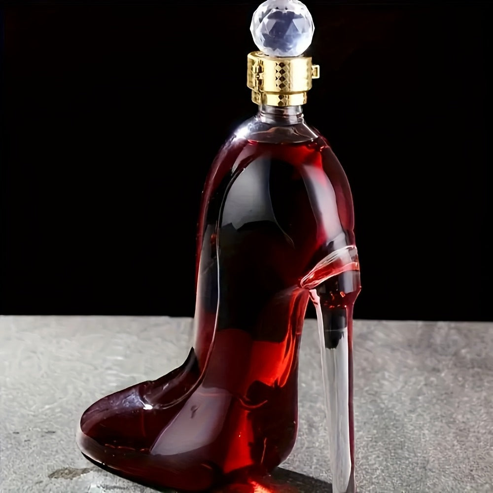 High Heel Shoe Decanter Crystal Glass with Stopper 26oz, Handmade Transparent Wine Decanter for Kitchen Dining Decor