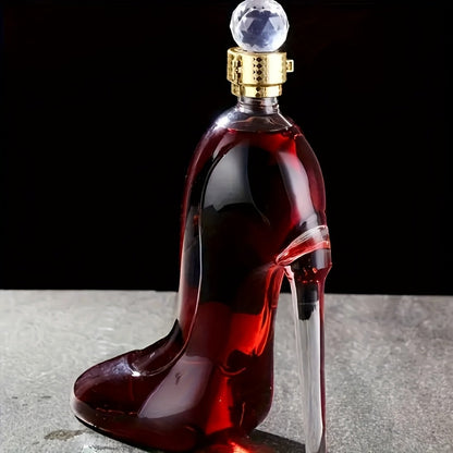 High Heel Shoe Decanter Crystal Glass with Stopper 26oz, Handmade Transparent Wine Decanter for Kitchen Dining Decor